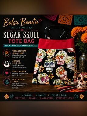 Liz Potter Bolsa Bonita Sugar Skull Statement Tote with Acrylic Handles